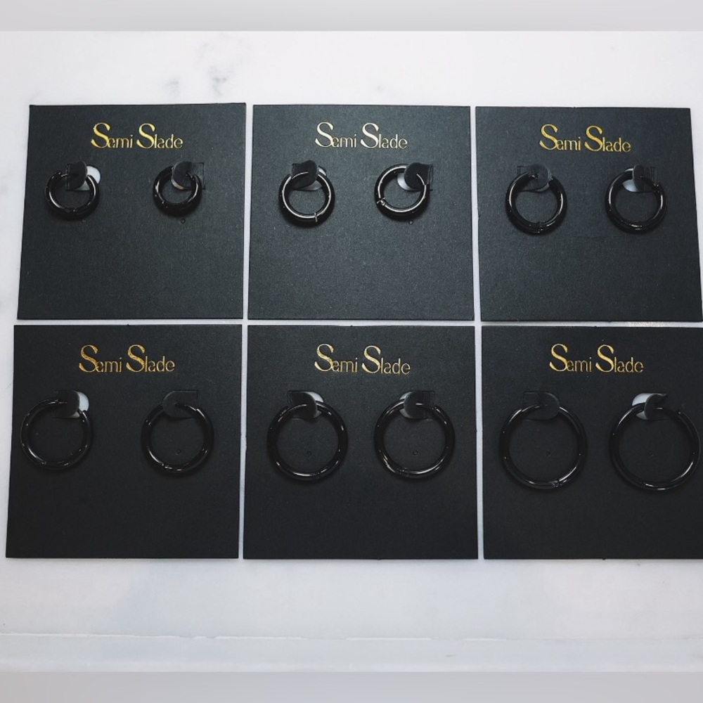 Hoop Earrings, Black Plated, 6 sizes available, NEW
